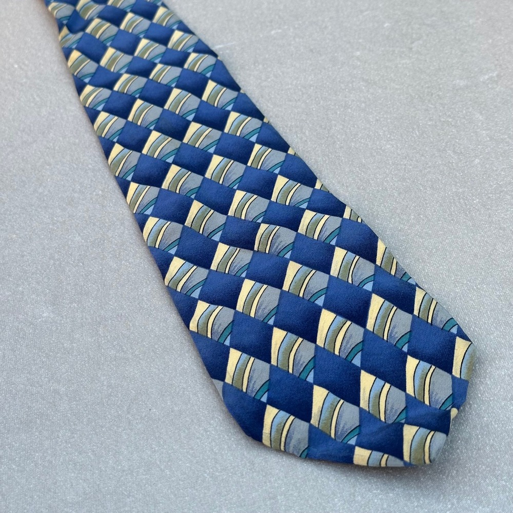 J. Garcia Collection Eight Silk Tie Blue Geometric Extra Long 59" 3.75" USA
